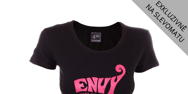 Dámské černé tričko s růžovým potiskem Envy