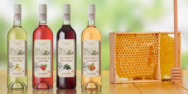4 nebo 6 medových vín Honey's s ovocnou příchutí