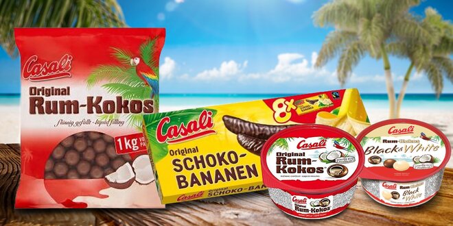 Sladký mls Casali: čokobanánky, kuličky rum-kokos
