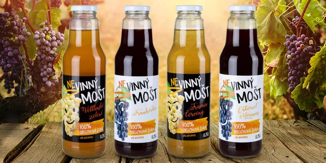 100% vinné mošty bez alkoholu: láhev či sada čtyř