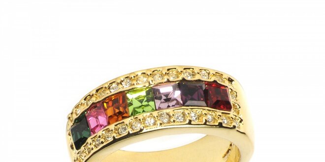 Dámský zlatý prsten Bague a Dames s barevnými krystaly