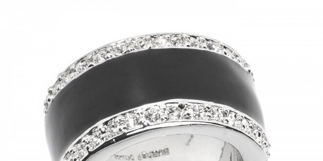 Dámský stříbrný prsten Bague a Dames s černým perleťovým proužkem a zirkony