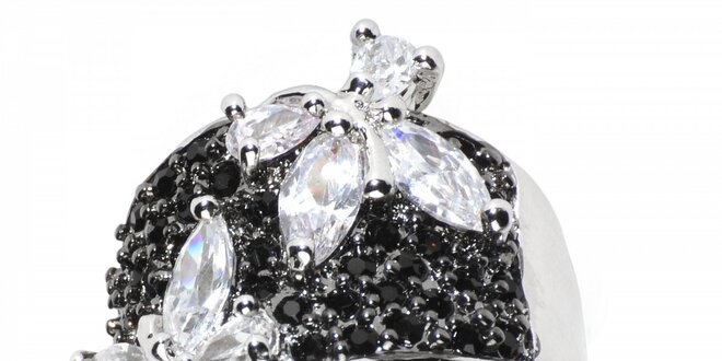 Dámský stříbrný prsten Bague a Dames s černými zirkony a bílými krystaly
