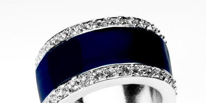Dámský stříbrný prsten Bague a Dames se zirkony a modrým pruhem