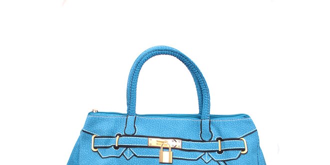 Dámská modrá kabelka s potiskem zlatého zámečku London Fashion