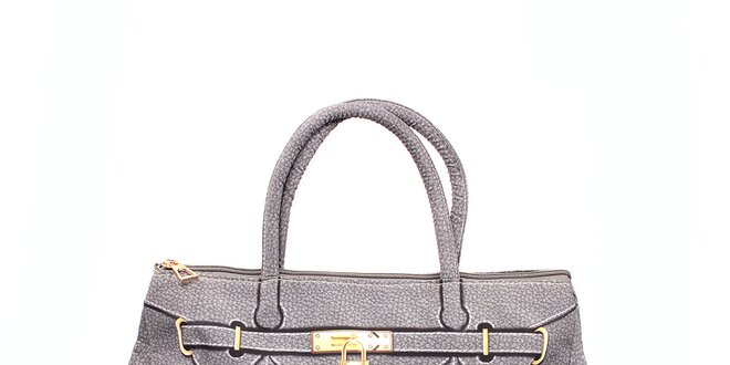 Dámská šedá kabelka s potiskem zlatého zámečku London Fashion