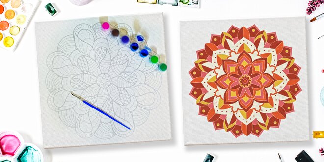 Kreativní sady: mandala na plátně, barvy i štětce