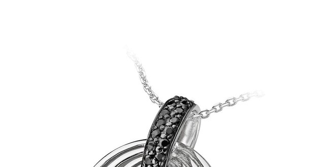 Dámský stříbrný náhrdelník s kruhy Orphelia s černými zirkony