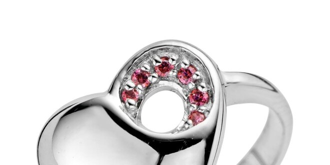 Stříbrný srdíčkový prsten s růžovými kamínky Orphelia
