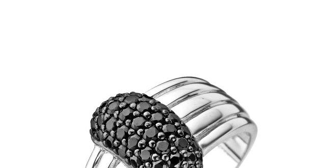 Dámský stříbrný prsten s černýmii zirkony Orphelia