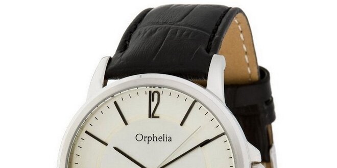Pánské ocelové hodinky s bílým ciferníkem Orphelia s koženým řemínkem
