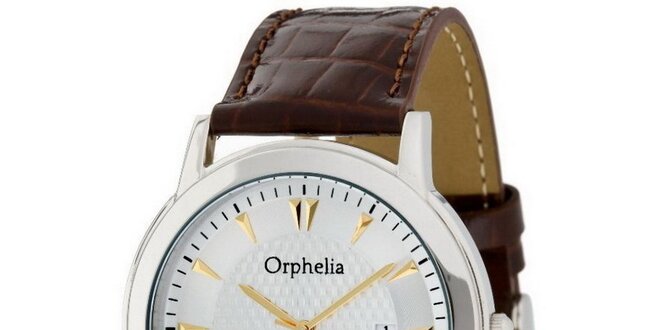 Pánské ocelové hodinky Orphelia s hnědým řemínkem