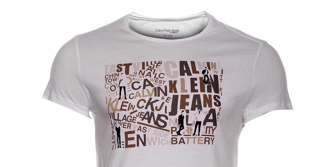 Pánské bílé tričko Calvin Klein s barevným potiskem