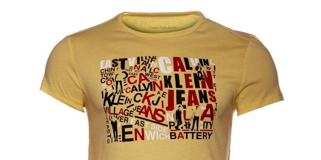 Pánské žluté tričko Calvin Klein s barevným potiskem