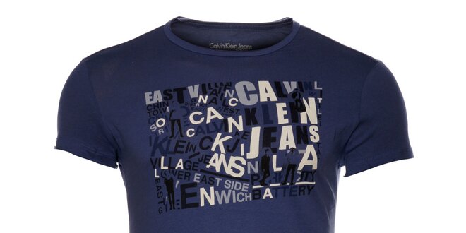 Pánské tmavě modré tričko Calvin Klein s barevným potiskem