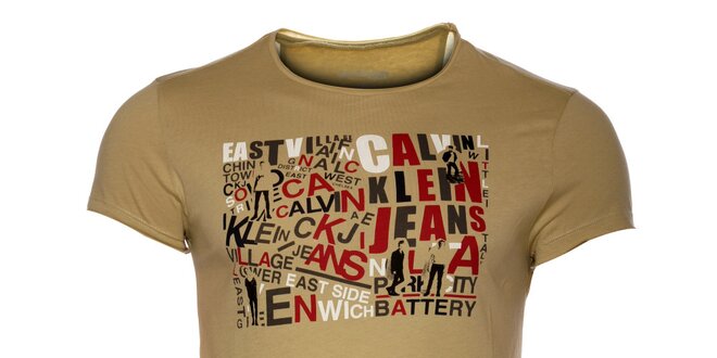 Pánské béžové tričko Calvin Klein s barevným potiskem