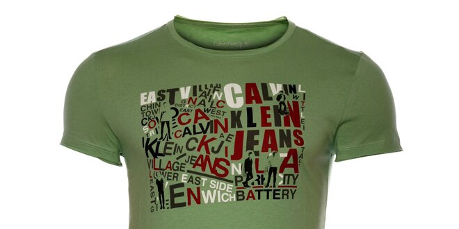 Pánské zelené tričko Calvin Klein s barevným potiskem