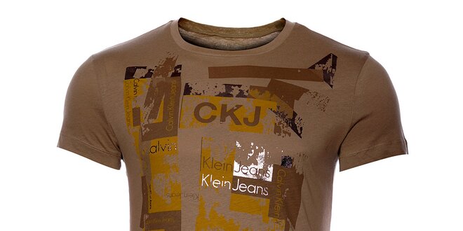 Pánské světle hnědé tričko Calvin Klein s potiskem