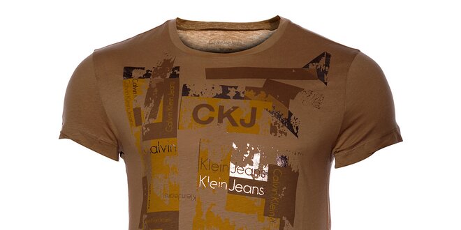 Pánské hnědé tričko Calvin Klein s potiskem
