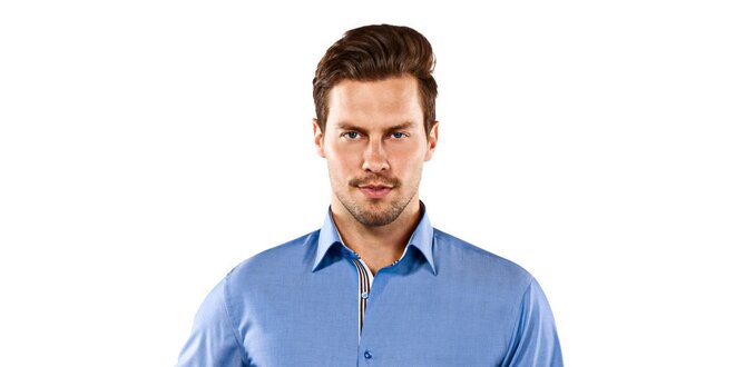 Pánská modrá slim-fit košile s hnědými detaily Vincenzo Boretti