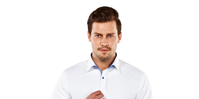 Pánská bílá regular-fit košile s modrými detaily Vincenzo Boretti