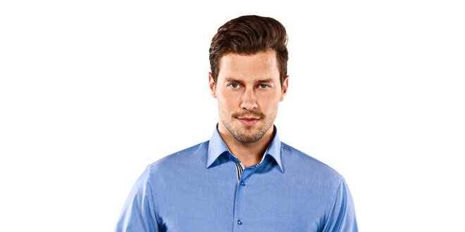 Pánská modrá regular-fit košile s hnědým detailem Vincenzo Boretti