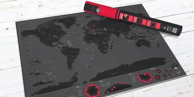 Stírací mapa světa s hlavními městy v dárkovém tubusu