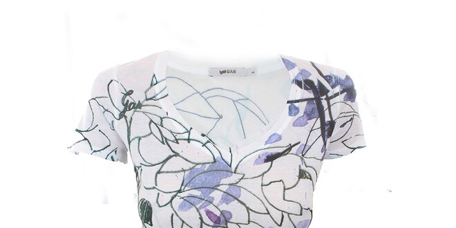 Dámské bílo-fialové květinové tričko GAS