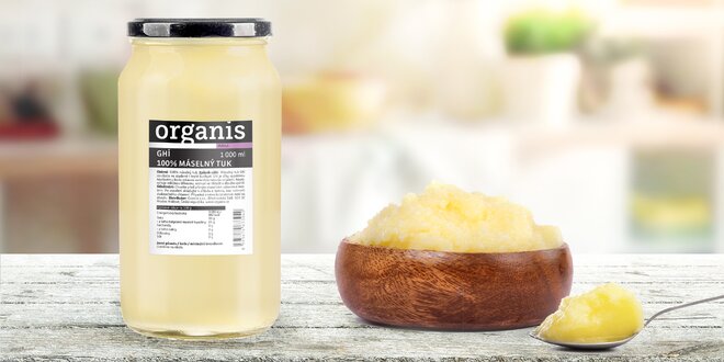 1000 ml přepuštěného másla ghí: 100% máselný tuk