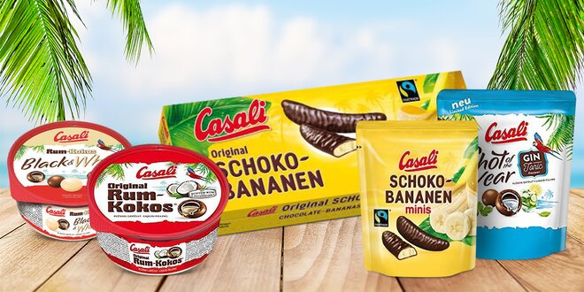 Cukrovinky Casali: čokobanánky i kuličky rum a kokos