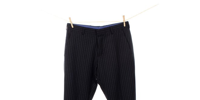 Pánské černé vlněné kalhoty s proužkem Tommy Hilfiger