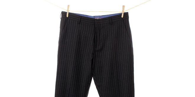 Pánské antracitově šedé vlněné kalhoty s proužkem Tommy Hilfiger