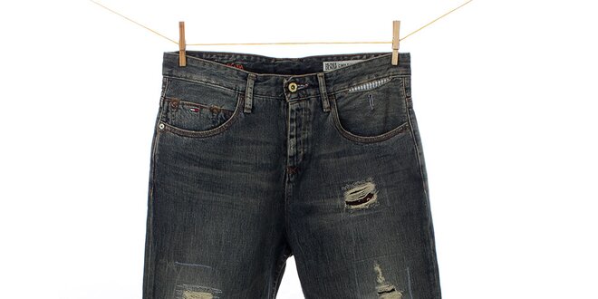 Dámské tmavé vintage džíny Tommy Hilfiger se záplatami
