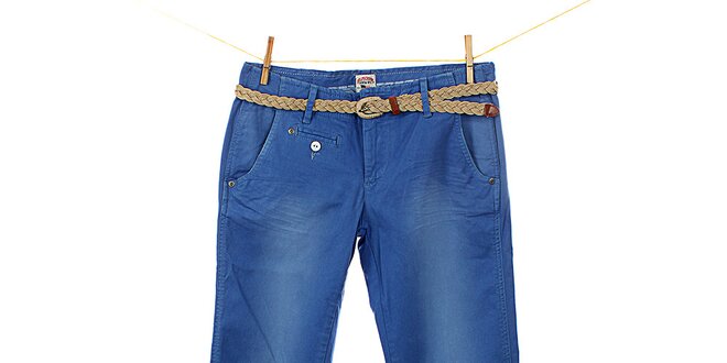 Dámské modré kalhoty Tommy Hilfiger s pleteným páskem