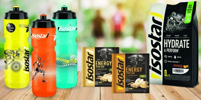 Energetické tyčinky a nápoj Isostar Energy