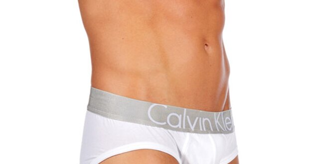 Pánské bílé slipy Calvin Klein Underwear se šedým pasem
