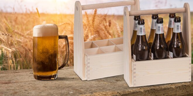 Dřevěný nosič na pivo: vejde se až 6 pivních lahví