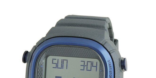 Tmavě šedé digitální hodinky Adidas s modrými detaily