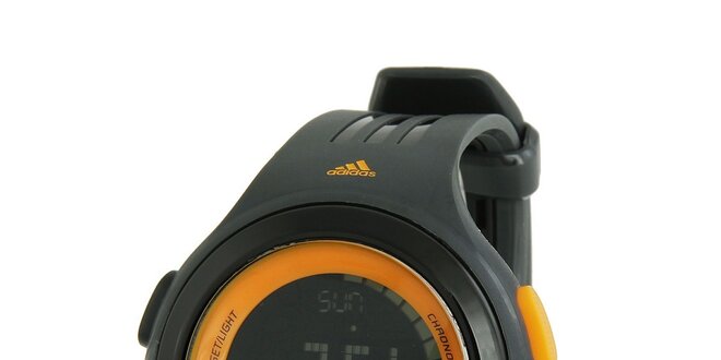 Černé sportovní digitální hodinky Adidas s oranžovými detaily