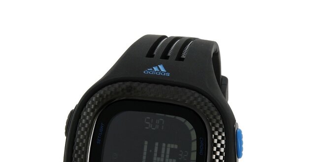 Černé digitální hodinky Adidas s modrými detaily