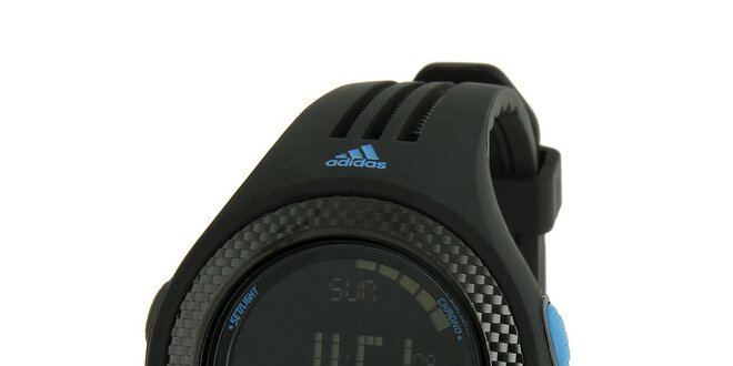 Černé digitální hodinky Adidas s modrými detaily
