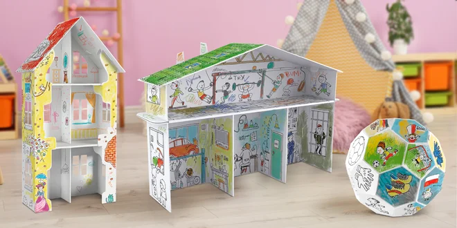 Kartonové skládačky k vymalování: raketa i vila