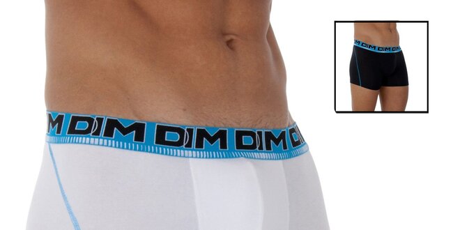 Dvoje pánské elastické boxerky DIM bílé a černé s modrými detaily