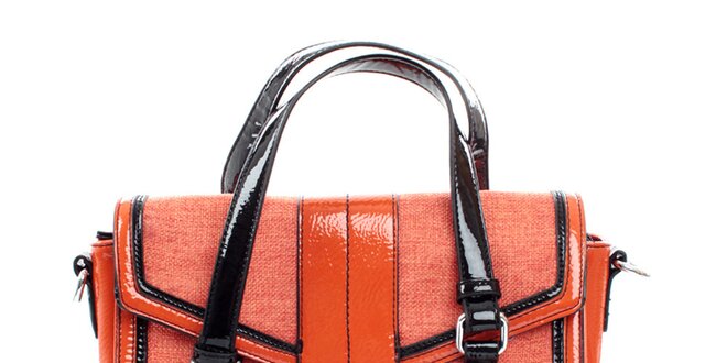 Dámská oranžovo-černá kabelka United Colors of Benetton s lakovanými detaily