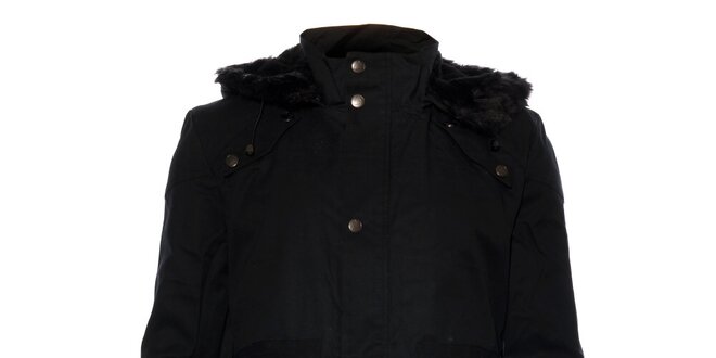 Pánský černý kabát Eleven Paris s kožíškem