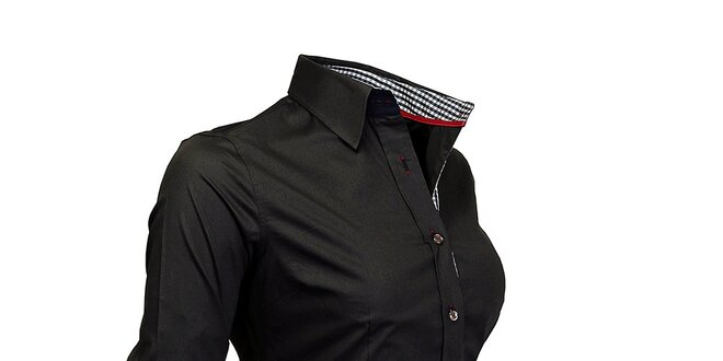 Dámská černá košile s kostičkovanými detaily Pontto