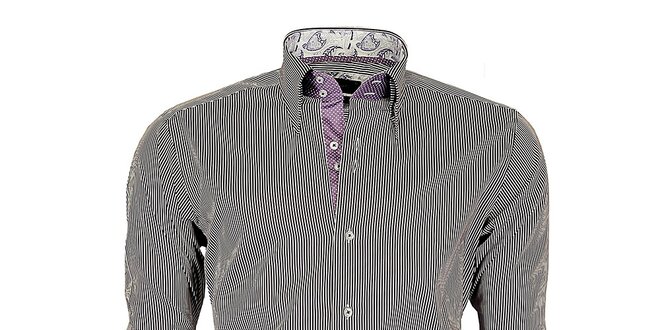 Pánská fialovo-bílá proužkovaná košile z Premium kolekce Pontto