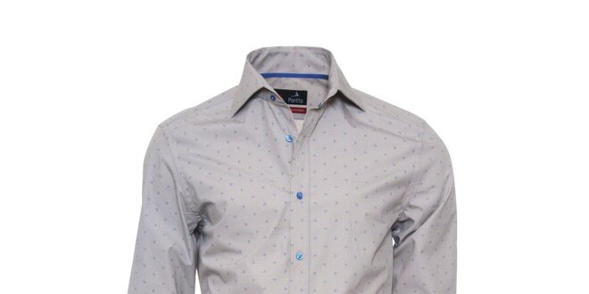 Pánská šedá košile s modrým vzorkem Pontto