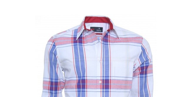 Pánská bílá košile s červeno-modrým detailem Pontto