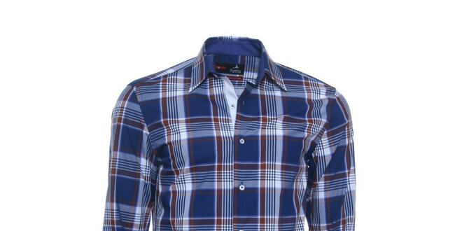 Pánská modro-hnědá košile s károvaným vzorem Pontto